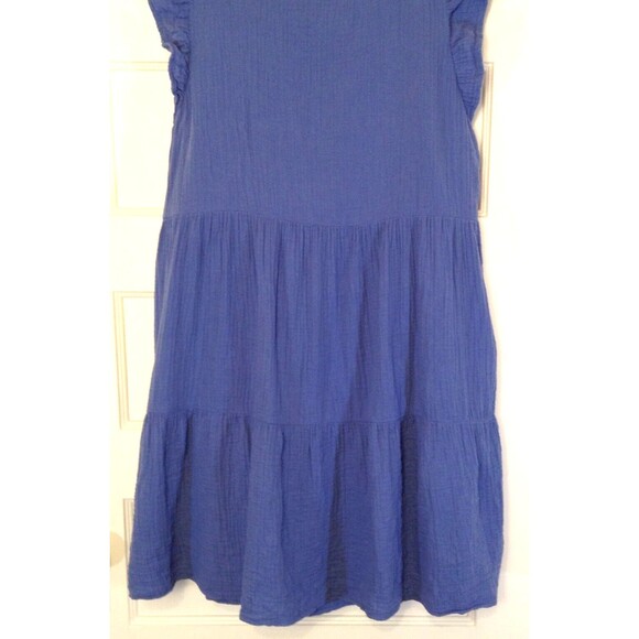 J.Crew Dress Wn L Blue Babydoll Tiered Ruffled Pockets Peasant Milkmaid Cottage - Picture 9 of 11